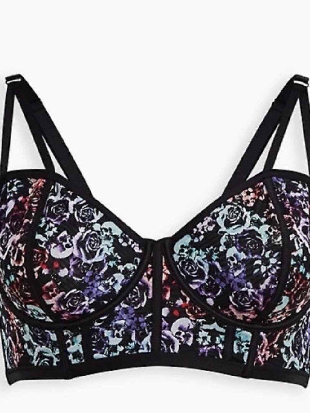 Floral Longline Underwire Bra in Black Multi